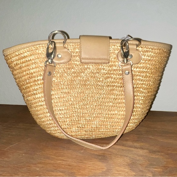 NWOT St. John’s Bay Tan Straw Satchel Summer Tote with Beige Trim - Picture 6 of 13